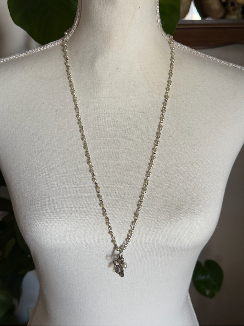 Vintage You & I Silver-Tone Faux Pearl Beaded Cluster Charms Necklace